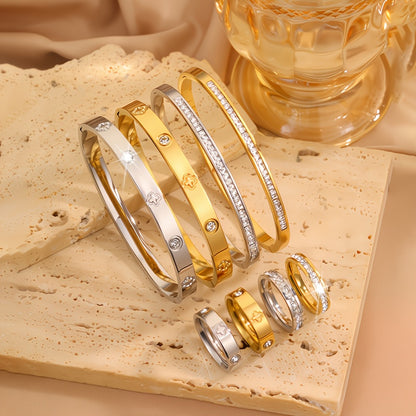 8pcs fashionable and luxurious Stainless Steel bracelet ring combination, exquisite and, stackable combination, suitable for daily wear or as a gift