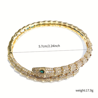1pc Fashion Luxurious Synthetic Synthetic Zircon Snake-shaped Opening Bracelet for Men Women Iced out Bling Jewelry Animal Snake Bangle Intricate Detailing Design Suitable for Daily Matching