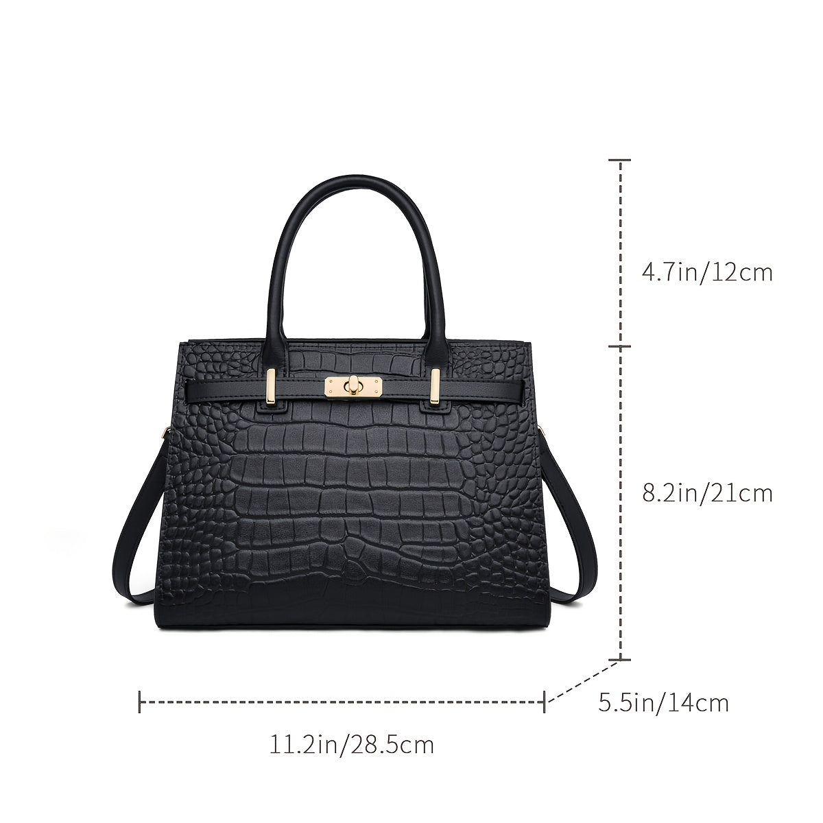 Women’s Crocodile-Pattern Tote Handbag – Large Capacity Daily Use Bag with Zipper Closure & Adjustable Shoulder Strap, Fashionable Office & Travel Accessory