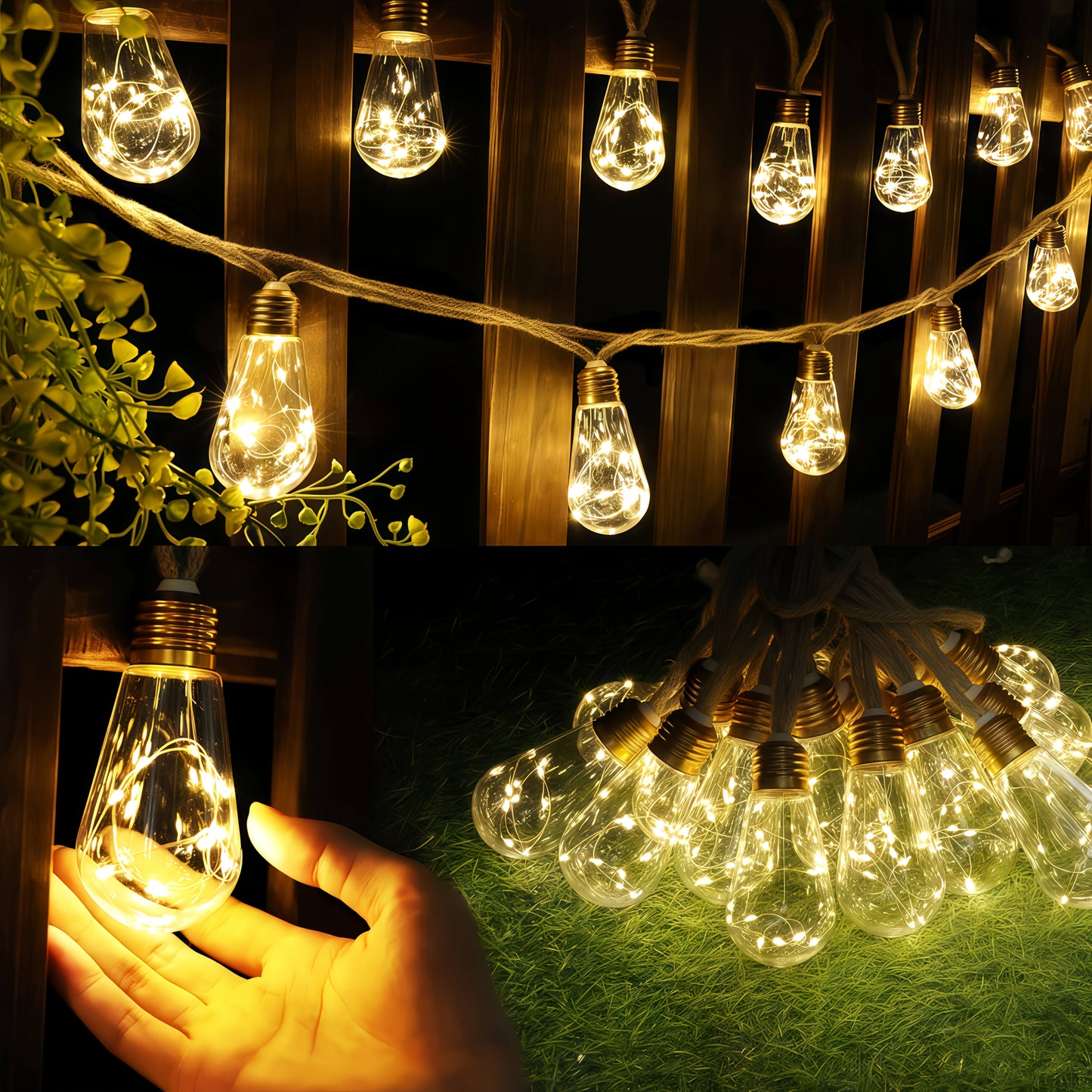 Solar Outdoor Fairy String Lights – 8-Mode LED Bulb Set (10/15/25 Bulbs) with Auto On/Off for Gardens, Fences, Parties, Weddings & Christmas Décor