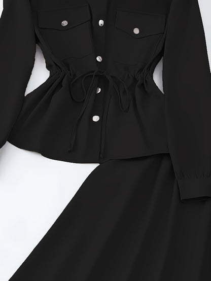 Elegant Women’s Drawstring Waist Top & Skirt Set – Spring/Autumn Collection