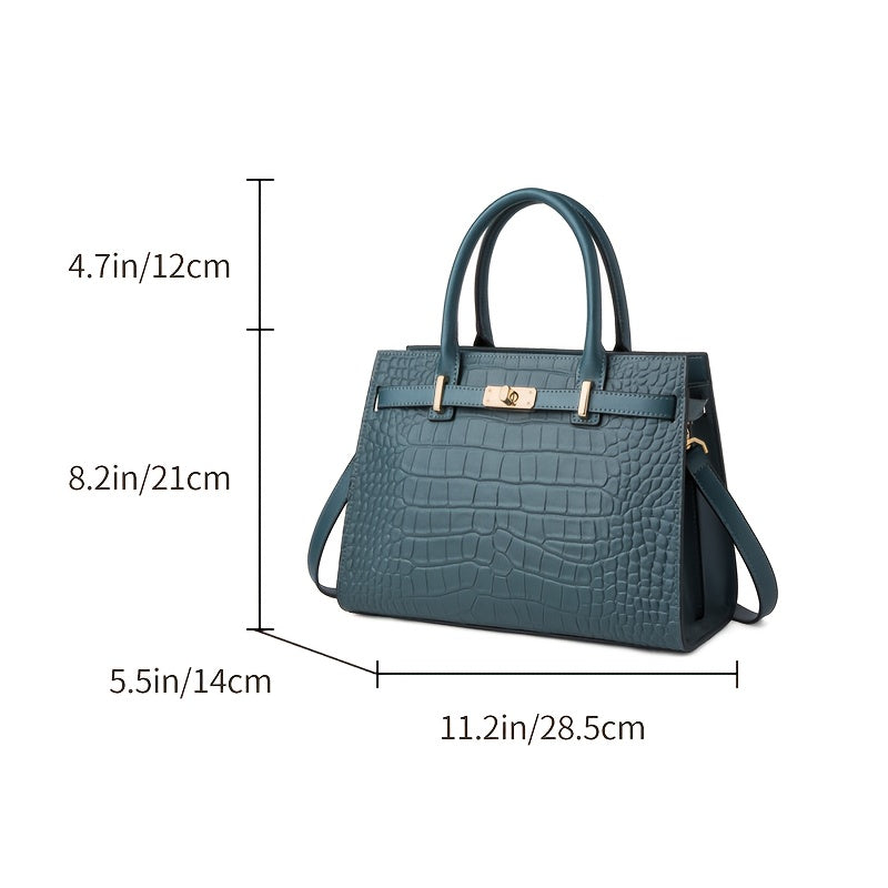 Women’s Crocodile-Pattern Tote Handbag – Large Capacity Daily Use Bag with Zipper Closure & Adjustable Shoulder Strap, Fashionable Office & Travel Accessory
