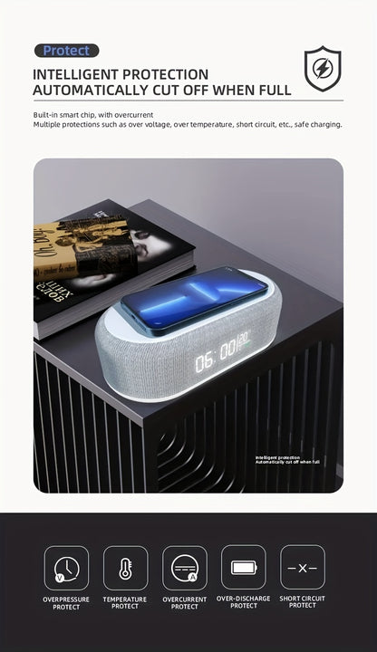 4-in-1 Night Light Alarm Clock with Wireless Charging – USB-C Digital Clock with Adjustable 3-Mode Lighting, Perfect for Travel