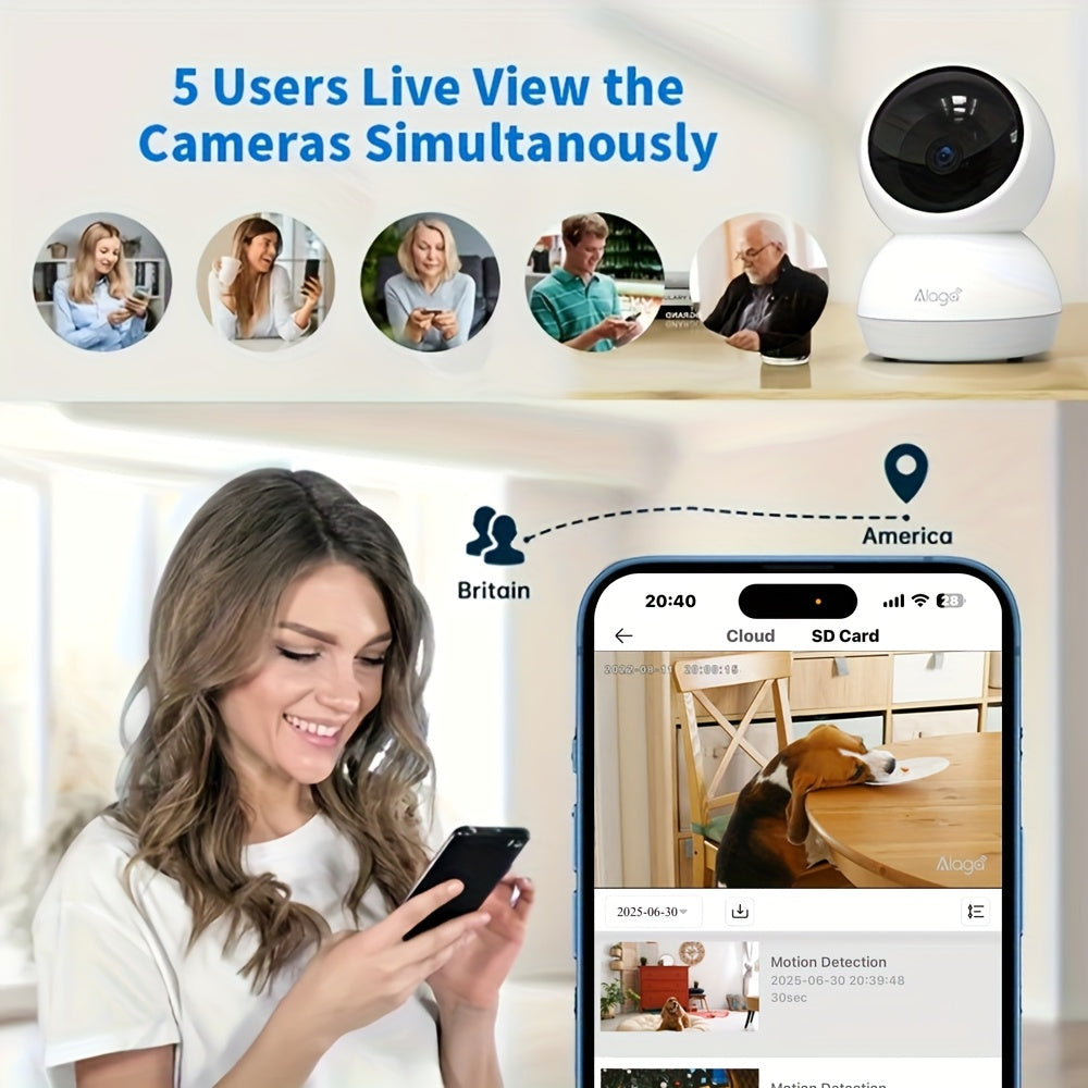360° Panoramic 2K HD Security Camera – AI Motion Detection, Night Vision, 2.4G/5G WiFi, Google Assistant Compatible (Battery Not Included)