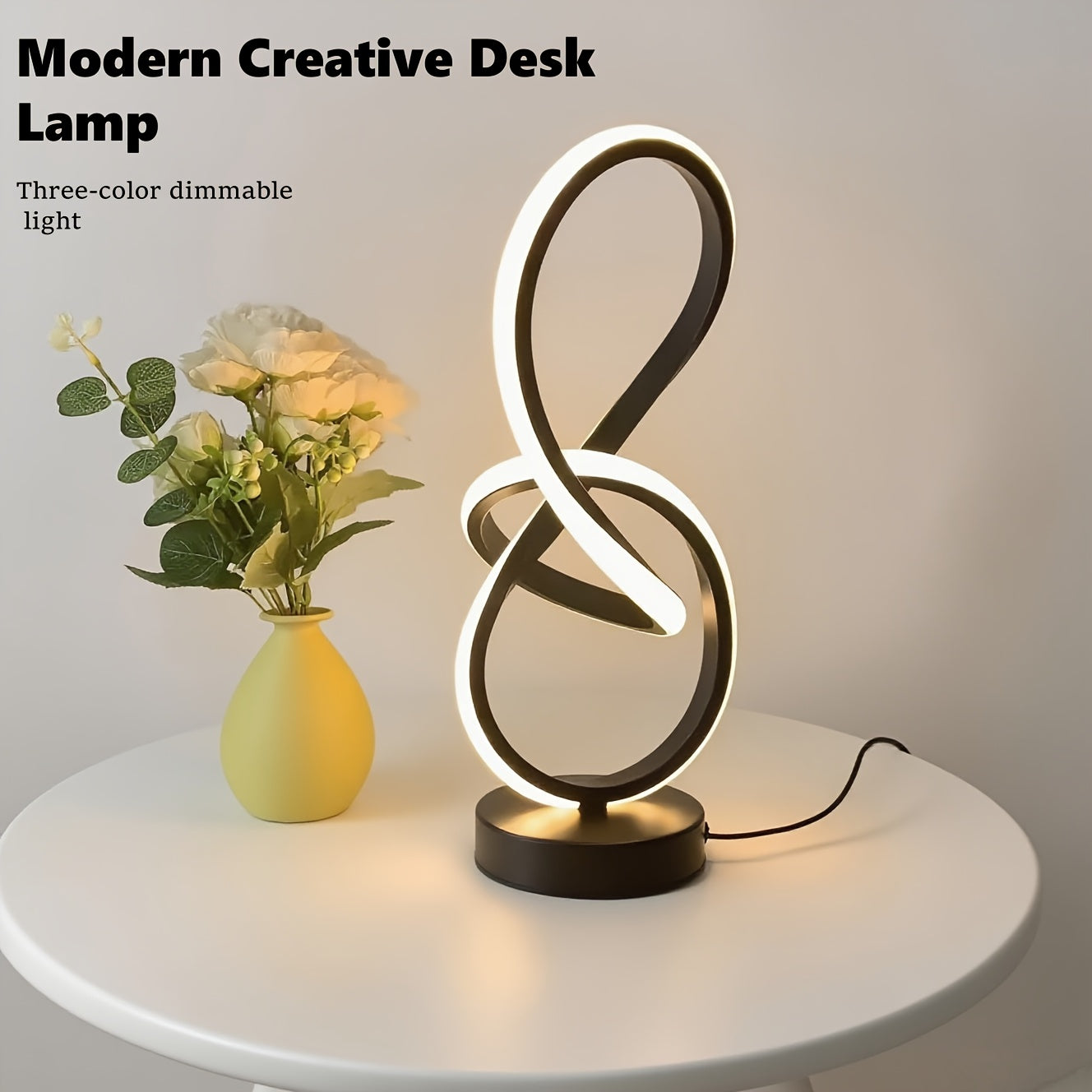 Modern Digital “8” Desk Lamp – USB Powered with 3-Color Dimming, Stylish Black Design for Bedroom & Living RoomDesk Lamp / Home Lighting