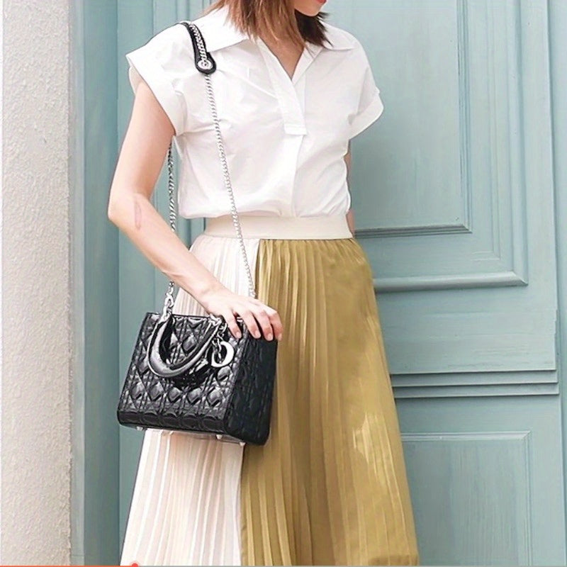 Women’s Elegant Structured Handbag – Golden-Tone Hardware Tote & Crossbody Bag with Magnetic Closure and Wrist Strap for Casual or Formal Events