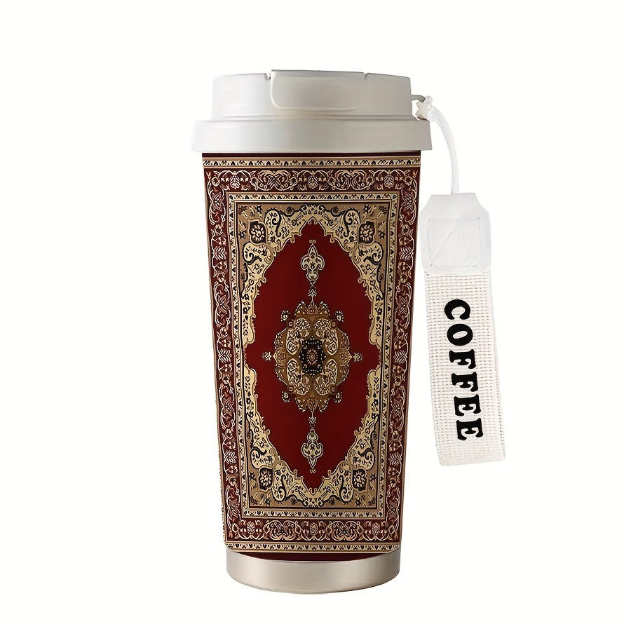 A 530ml Character Pattern Insulated Bottle Cup,Artistic Style,Fashion,Insulated/Cold Coffee Cup,Rope Portable Double Drink Type,Stainless Steel Insulated Bottle Cup,Cold Drink/Hot Drink Cup,Suitable for Ramadan