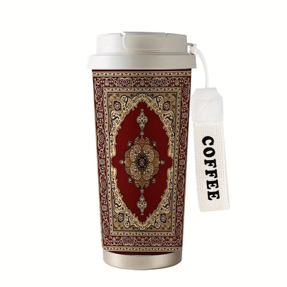 A 530ml Character Pattern Insulated Bottle Cup,Artistic Style,Fashion,Insulated/Cold Coffee Cup,Rope Portable Double Drink Type,Stainless Steel Insulated Bottle Cup,Cold Drink/Hot Drink Cup,Suitable for Ramadan