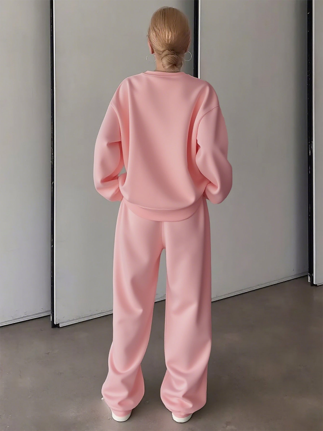 Letter Print Two Piece Set, Crew Neck Sweatshirt & Pants, Women's Clothing