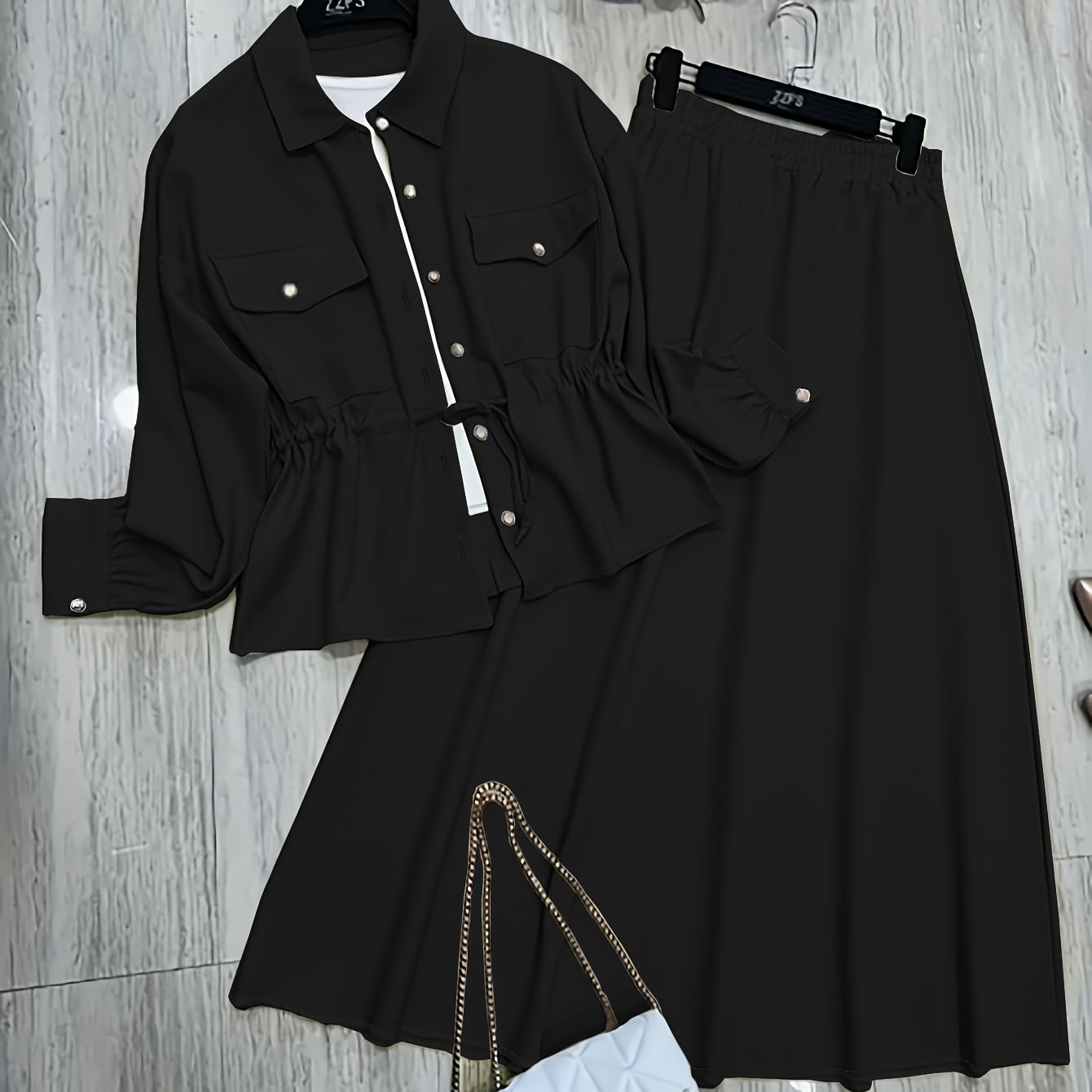 Elegant Women’s Drawstring Waist Top & Skirt Set – Spring/Autumn Collection