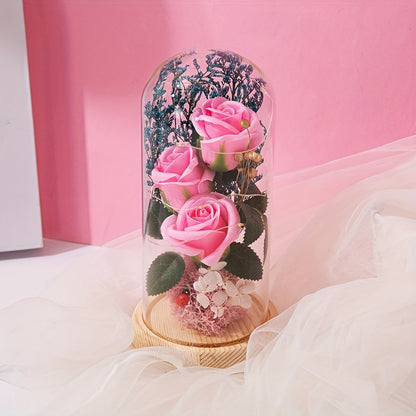 LED Rose Dome Lamp – Elegant Glass Flower Light with Multicolor Glow Base, Perfect Romantic Gift & Home Decor