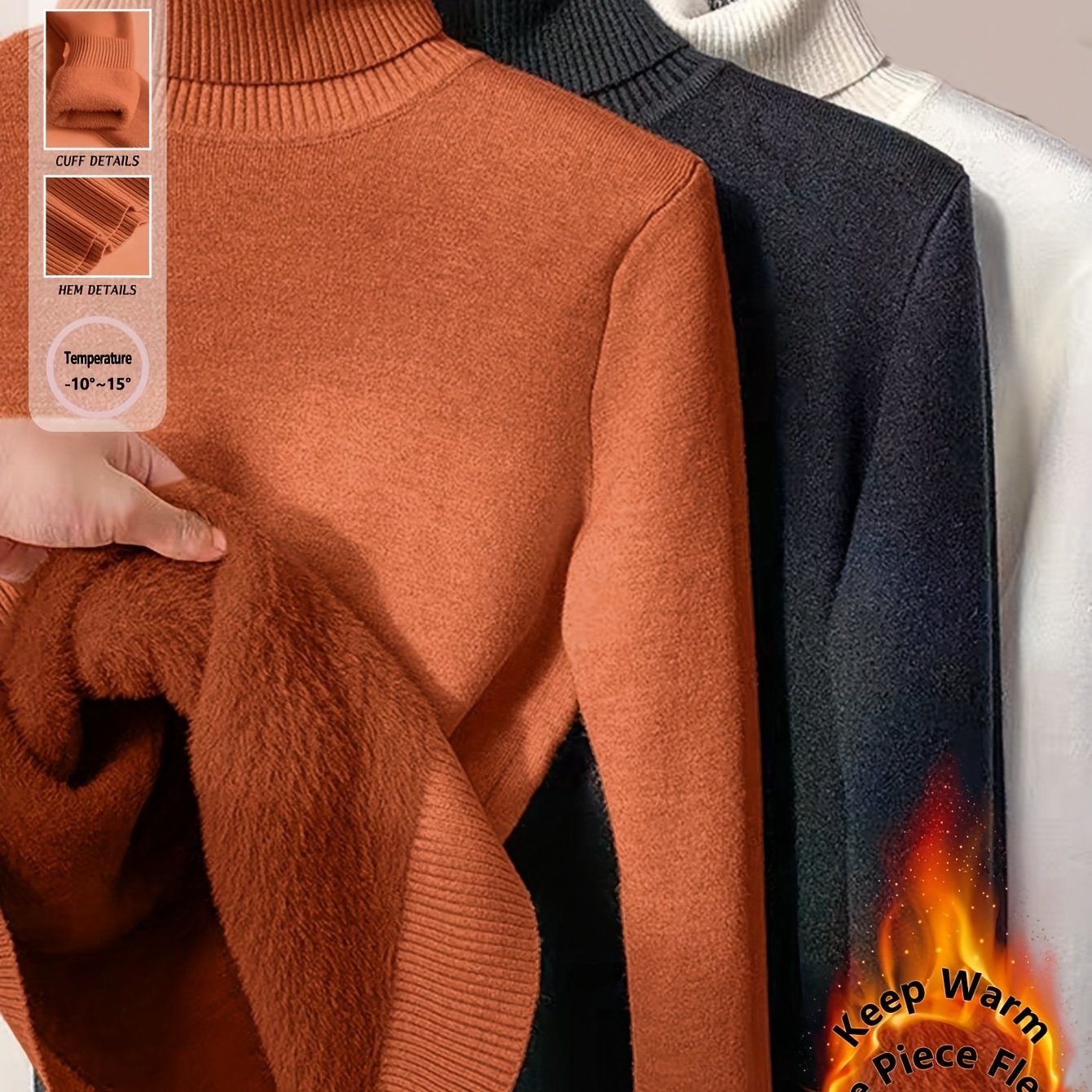 طقم سويت شيرت نسائي من 3 قطع برقبة عالية - ملابس تريكو خريف/شتاء