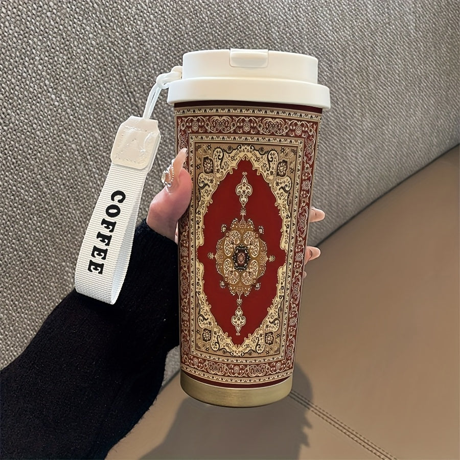 A 530ml Character Pattern Insulated Bottle Cup,Artistic Style,Fashion,Insulated/Cold Coffee Cup,Rope Portable Double Drink Type,Stainless Steel Insulated Bottle Cup,Cold Drink/Hot Drink Cup,Suitable for Ramadan