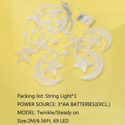 ستارة إضاءة دافئة على شكل هلال ونجمة، بطول 200 سم/78.74 بوصة، أضواء سلسلة LED رمضانية، مناسبة لتزيين غرف النوم، وتزيين الجدران والنوافذ، خيار مثالي لرمضان، عيد الفطر، رمضان مبارك، للمنزل