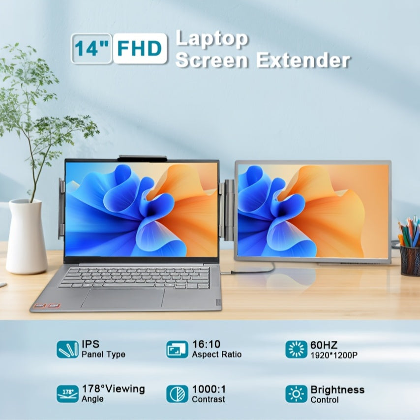 Premium UHD Laptop Screen Extender – 14" FHD 1920×1200 IPS Dual Display with Business Bag, Plug & Play for 13–17" Laptops