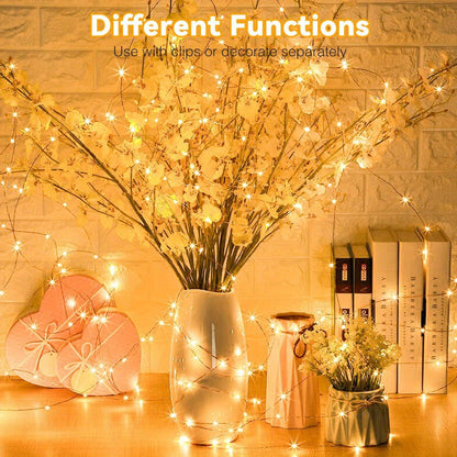 [Fairy Light Strip] 1pc 100LED Fairy Light Strip, Copper Light Rope 10M with 40 Clips, Battery Operation Garland for Bedroom, Family Party, Wedding, Christmas Decoration