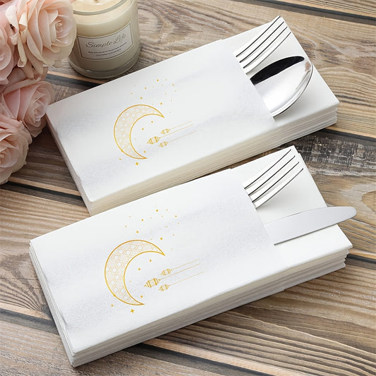 10pcs Ramadan Kareem Printed Ramadan Stars Moon Disposable Knife and Fork Western Napkins Meal Mat 2026 for Home Decoration Eid Mubarak Decoration Ramadan Mubarak Eid Al Adha Islamic Muslim Party