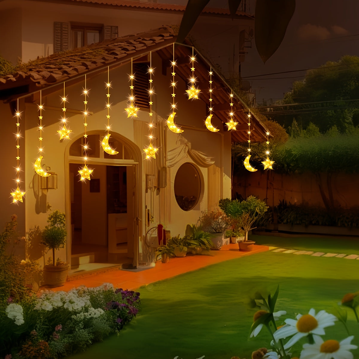 1pc Moon & Star LED String Lights, 8 Lighted Modes, 300cm/9.84ft USB Powered Fairy Light, Suitable for Ramadan, Eid Al-Fitr, Eid Al-Adha, Home, Bedroom, Living Room, Wall, Wedding, Birthday, Party, Family Gathering, Festival