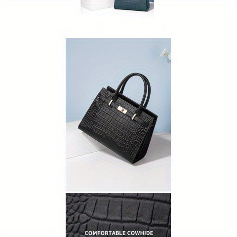 Women’s Crocodile-Pattern Tote Handbag – Large Capacity Daily Use Bag with Zipper Closure & Adjustable Shoulder Strap, Fashionable Office & Travel Accessory