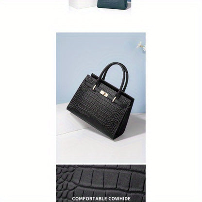 Women’s Crocodile-Pattern Tote Handbag – Large Capacity Daily Use Bag with Zipper Closure & Adjustable Shoulder Strap, Fashionable Office & Travel Accessory