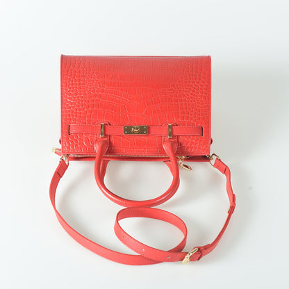 AKFU Women's Genuine Leather Handbag – Crocodile Texture Convertible Crossbody & Clutch with Detachable Strap