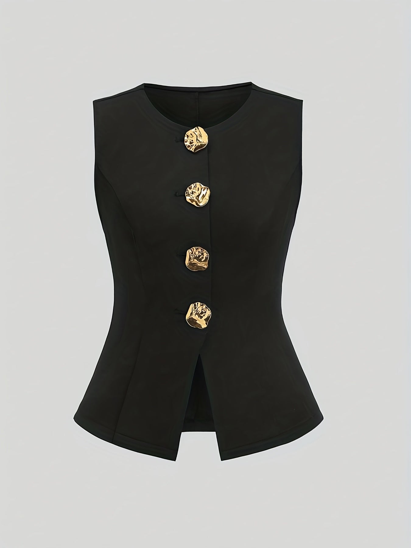 Women’s Elegant Waist-Cinching Vest & Wide-Leg Pants Set – Solid Button-Up Two-Piece Outfit for Office or Casual Wear