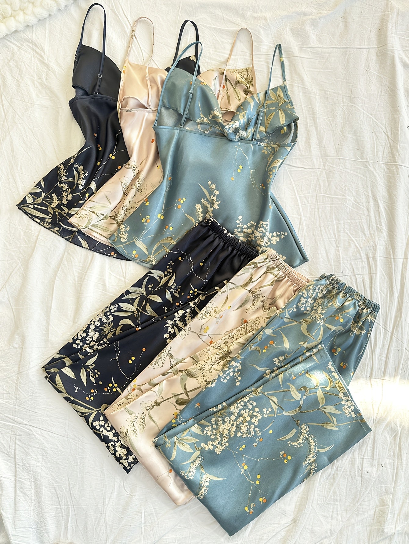 6-Piece Cherry Print Sleepwear Set – Ruffled Neckline Top with Matching Long Pants, Cute and Comfortable Loungewear