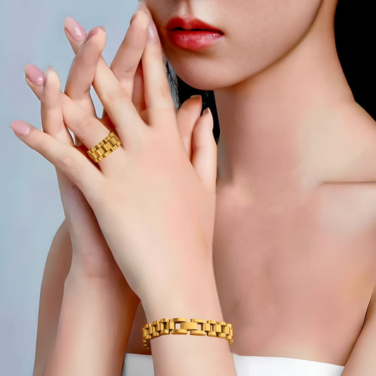 Unisex 2-Piece Interlocking Chain Bracelet & Ring Set – Luxury Multi-Color Design with Durable Gunmetal Finish, Perfect Daily Wear Gift for Him