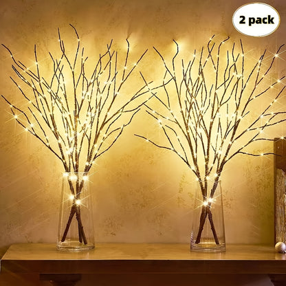 2-Piece Artificial Tree Branch LED Light Set – Battery-Powered 20-LED Vase Decorations for Home, Holidays & Romantic Bedside Lighting