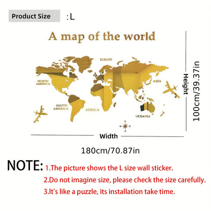 ملصق حائط خريطة العالم الأكريليكي ثلاثي الأبعاد من WINDIR - جدارية زخرفية فضية DIY (71 × 40 بوصة) لغرفة المعيشة وغرفة النوم والمكتب وديكور جدار التلفزيون