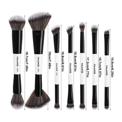 MAANGE 7-Piece Double-Head Makeup Brush Set – Soft Thick Bristles for Foundation, Powder, Blush & Travel-Friendly Beauty Application