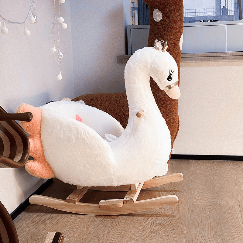 White Swan-Themed Rocking Horse – Soft Rocking Pony with Safety Belt, Sturdy Frame & One-Button Operation, Ideal Infant Learning Toy & Gift