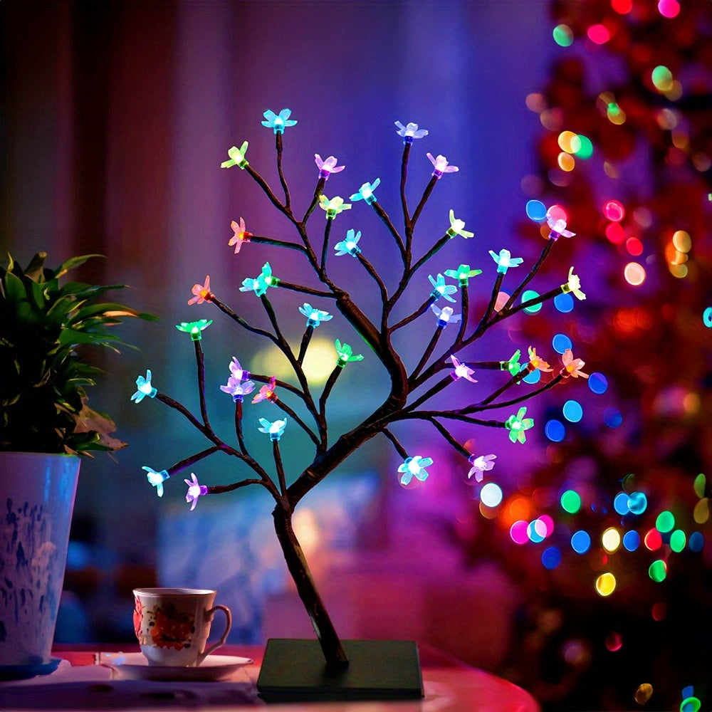 Majisu 48-LED Cherry Blossom Tree Lamp – USB-Powered Table Light with Switch Control for Home & Festive Decor