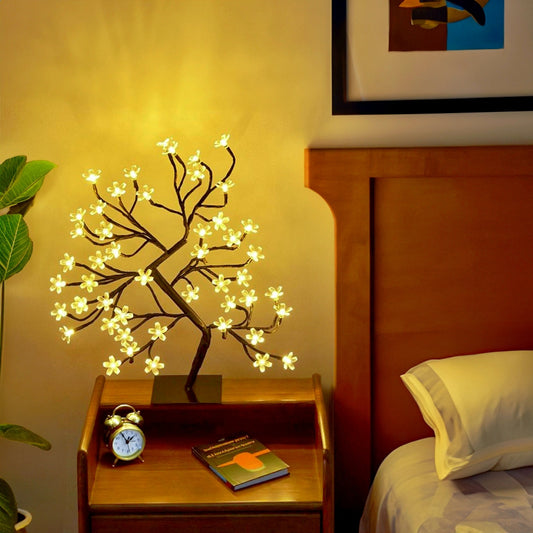 Majisu 48-LED Cherry Blossom Tree Lamp – USB-Powered Table Light with Switch Control for Home & Festive Decor