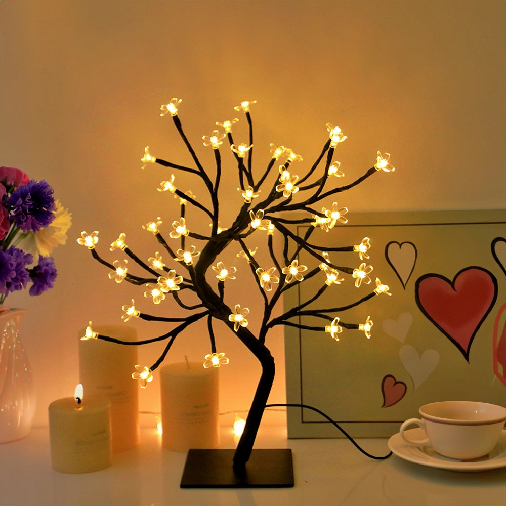 Majisu 48-LED Cherry Blossom Tree Lamp – USB-Powered Table Light with Switch Control for Home & Festive Decor