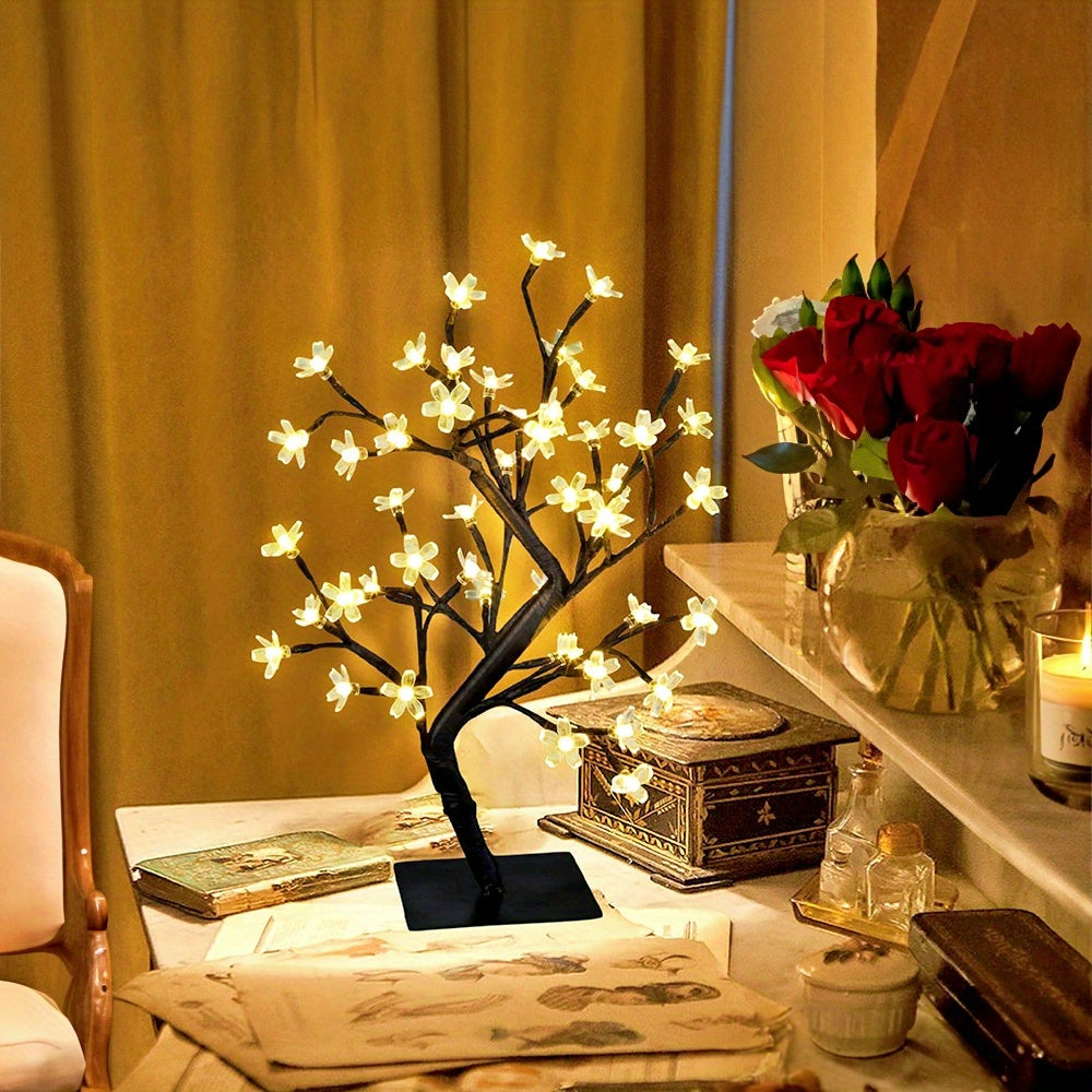 Majisu 48-LED Cherry Blossom Tree Lamp – USB-Powered Table Light with Switch Control for Home & Festive Decor