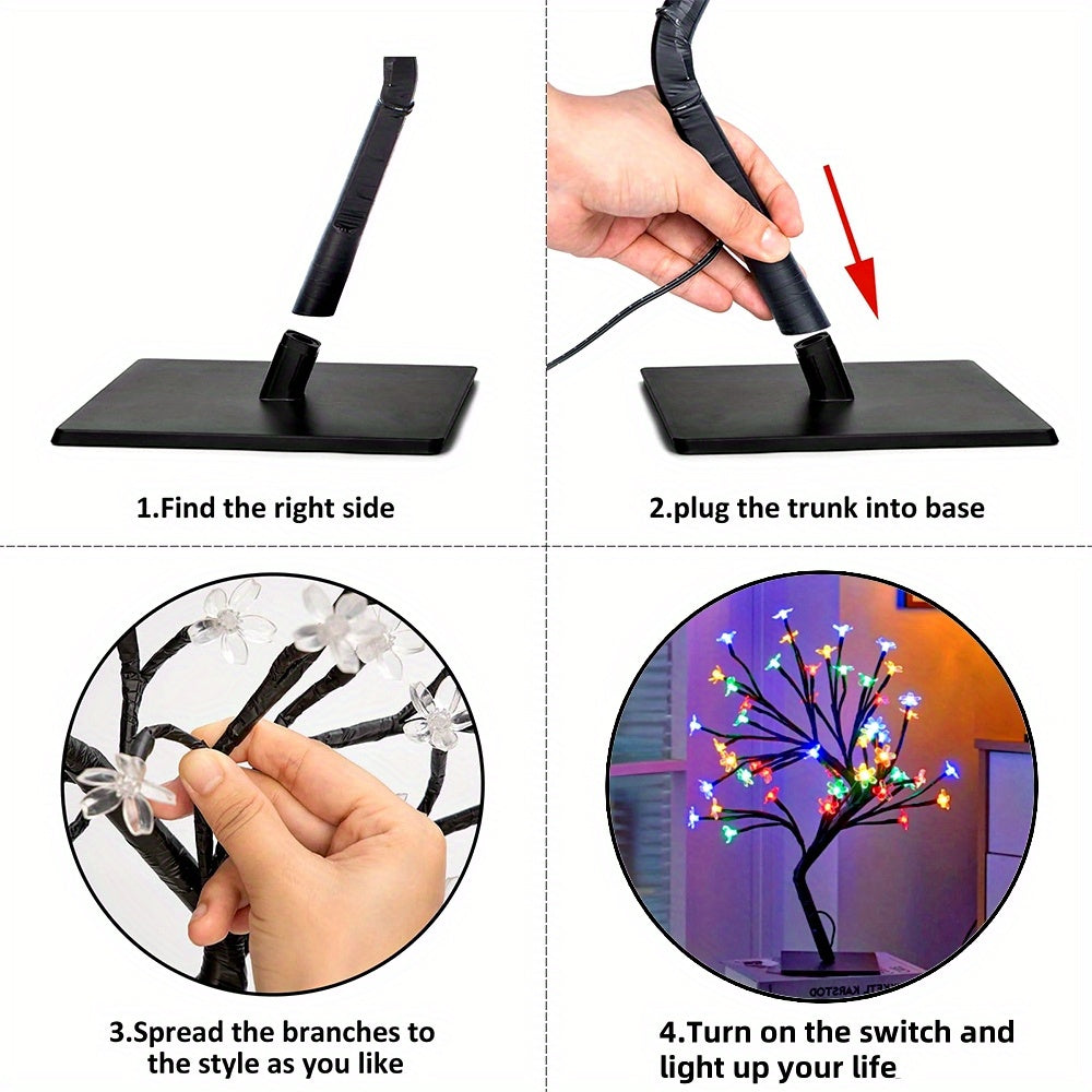 Majisu 48-LED Cherry Blossom Tree Lamp – USB-Powered Table Light with Switch Control for Home & Festive Decor