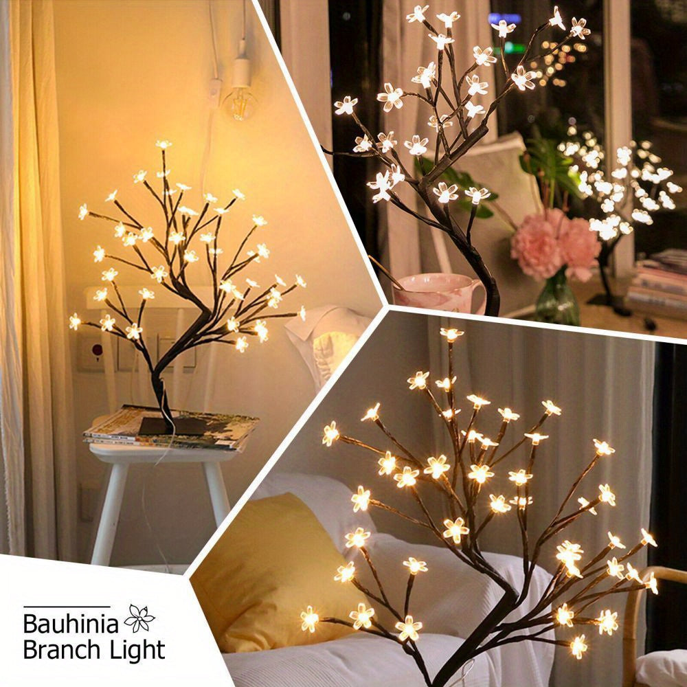 Majisu 48-LED Cherry Blossom Tree Lamp – USB-Powered Table Light with Switch Control for Home & Festive Decor