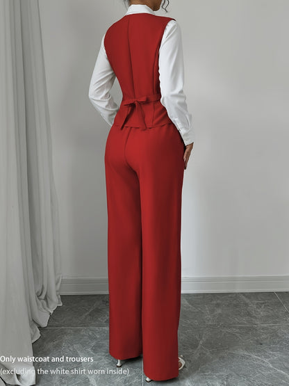 Women’s Sleeveless Cinched-Waist Vest & High-Waisted Wide-Leg Pants Set – Elegant Solid-Color Summer Two-Piece Outfit