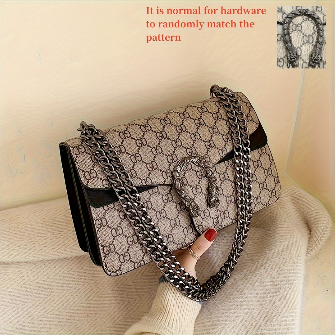 Women’s Designer-Inspired Messenger Bag – Solid Color Shoulder Handbag with Chain Strap, Buckle Closure & Edge-Paint Detailing