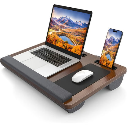 Portable Foldable Laptop Desk – Multifunctional Bed Table with Wrist Rest, Mouse Pad & Device Slots