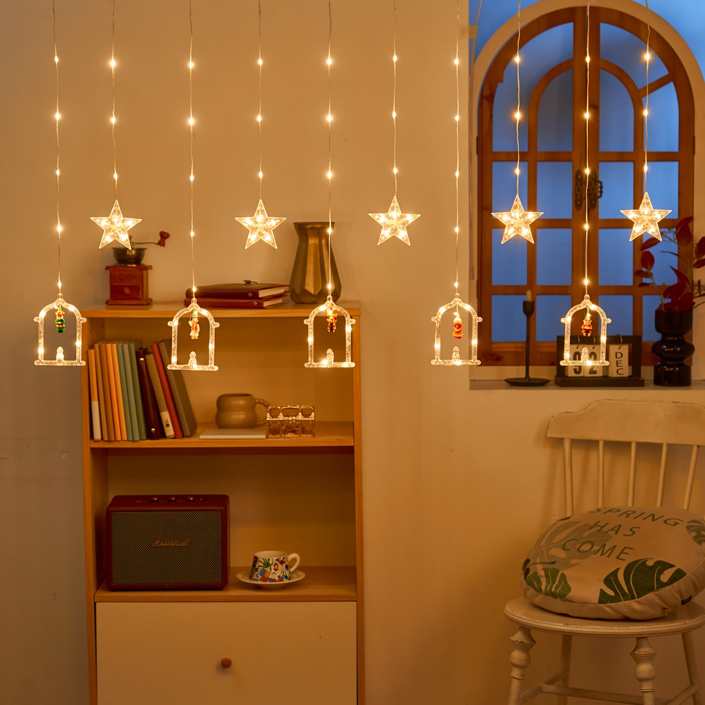 أضواء رمضان، أضواء ستائر رمضان، أضواء سلسلة LED رمضانية تعمل بمنفذ USB، أضواء ستائر على شكل هلال، أضواء ستائر على شكل قلعة قمرية، زينة منزلية للمهرجانات، أضواء دافئة ورومانسية مع 8 أوضاع إضاءة.