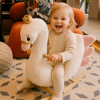 White Swan-Themed Rocking Horse – Soft Rocking Pony with Safety Belt, Sturdy Frame & One-Button Operation, Ideal Infant Learning Toy & Gift