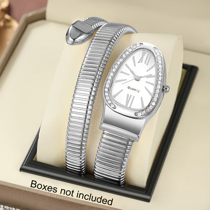 Women’s Elegant Serpentine-Design Quartz Watch – Golden-Tone Alloy Strap with Roman Numerals, Stylish Daily Wear Timepiece