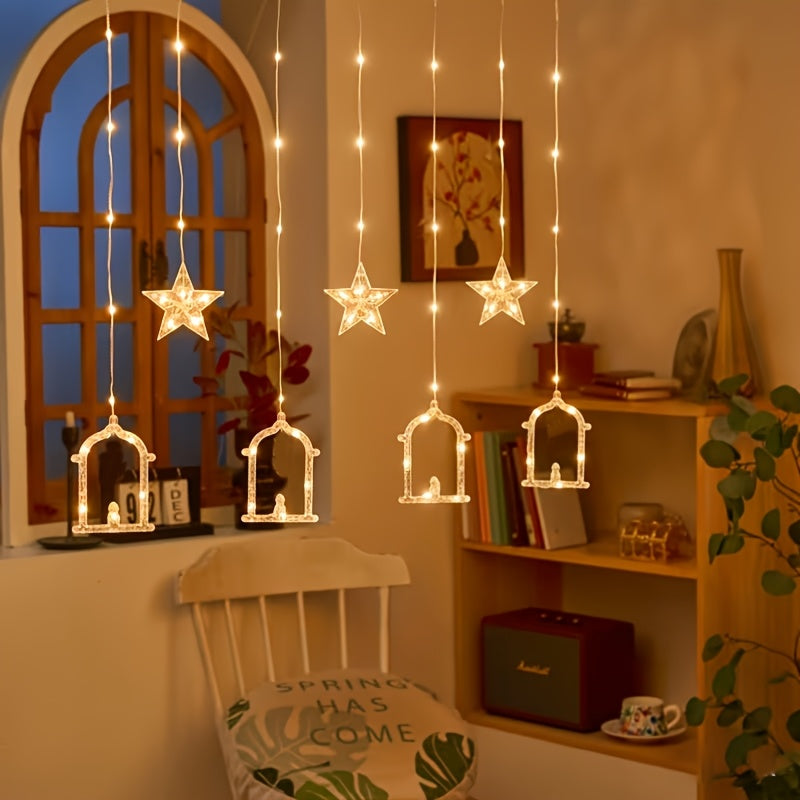 1pc Ramadan Lamp Decoration, Ramadan Curtain Light, Muslim Ramadan LED String Light, Crescent Moon Curtain Light, Moon Castle Curtain Light, Home Holiday Decoration, Warm and Romantic Atmosphere Light, Perfect for Ramadan, Ei