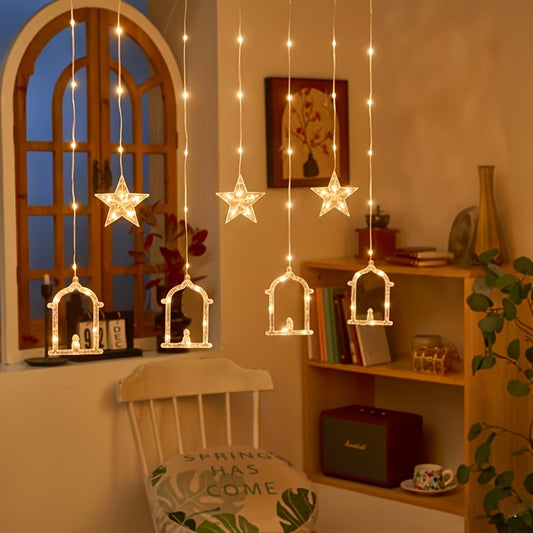 1pc Ramadan Lamp Decoration, Ramadan Curtain Light, Muslim Ramadan LED String Light, Crescent Moon Curtain Light, Moon Castle Curtain Light, Home Holiday Decoration, Warm and Romantic Atmosphere Light, Perfect for Ramadan, Ei