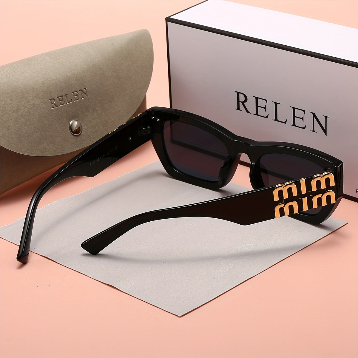 RELEN Cat-Eye Retro Glasses – Irregular Letter M Design, Unisex Niche Eyewear with Case & Cloth, Perfect Gift for Any Occasion