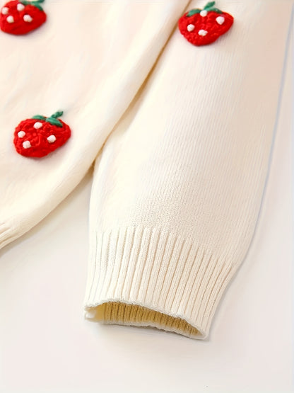 Girls’ 2-Piece Furry Fruit Sweater & Pleated Skirt Set – Cozy Purple Knitwear Outfit for Daily Wear or Parties in Autumn/Winter