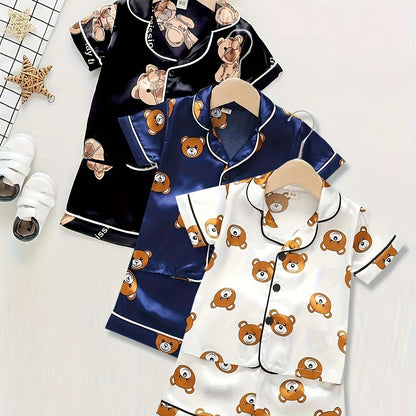 a3 Sets (6pcs) Boys’ Cartoon Short-Sleeve Pajama Sets – Open-Front Sleepwear for Comfortable Daily Home Use