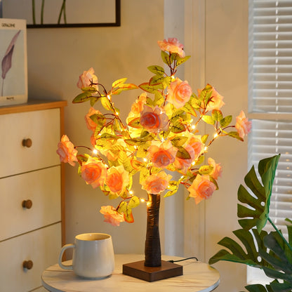 Artificial Rose Tree Lamp – USB-Powered Floral Light with Soft Glow, Elegant Wedding & Home Decor Centerpiece